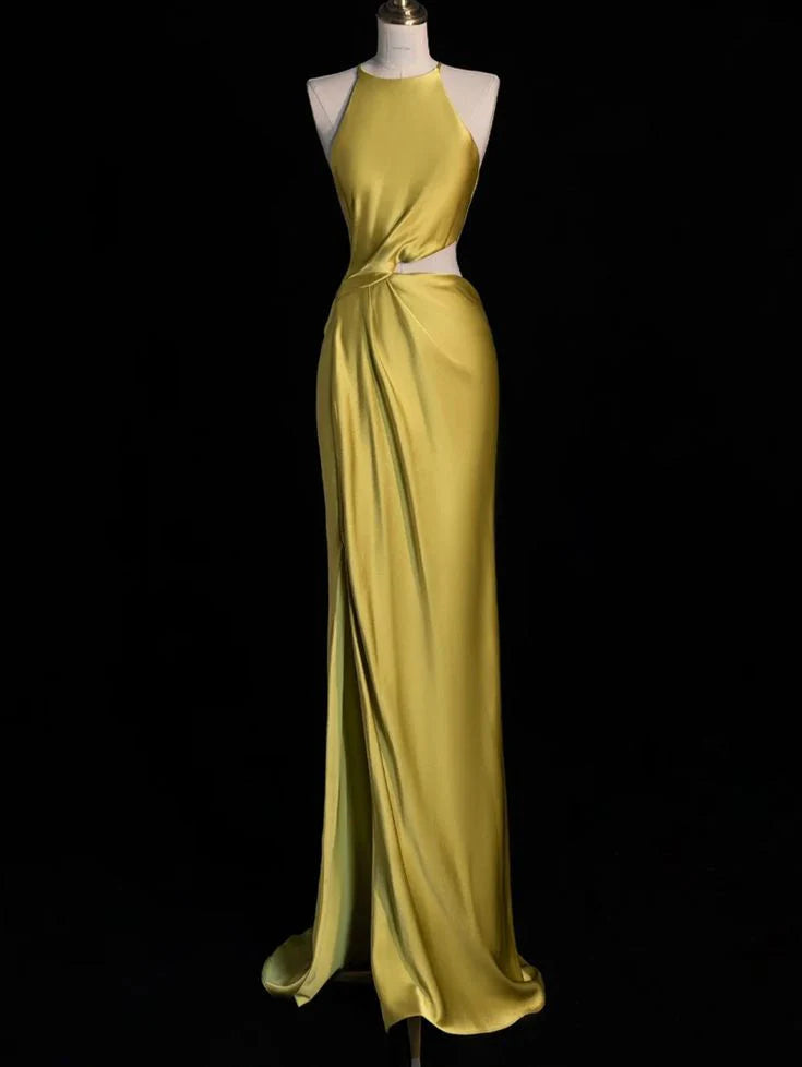 Wholesale Sexy A line Boat Neckline Gold Satin Prom Dresses Party Evening Dress formal wear dresses